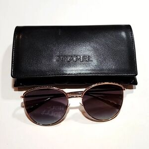 CHANEL Gold and Black Sunglasses